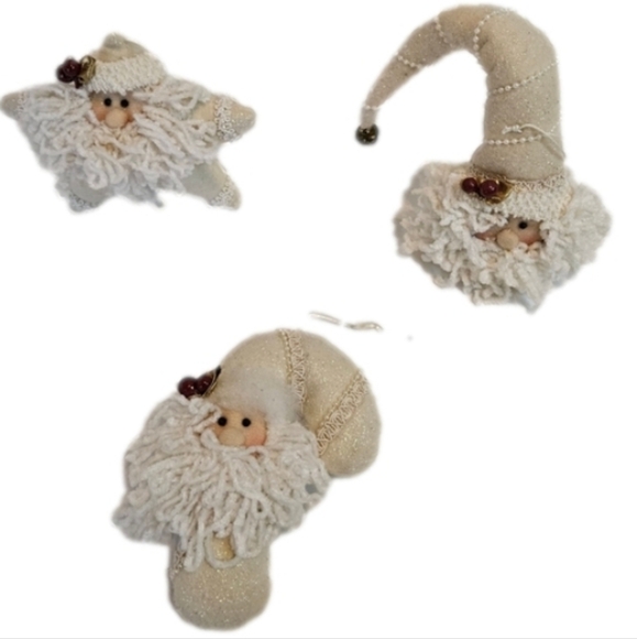 Handmade Christmas ornaments White glitter Santa hanging tree ornaments 3pc Set - Picture 5 of 17